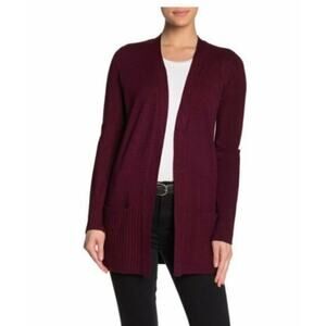 DEVOTION by CYRUS Ottoman Cardigan Sweater Small Red Burgundy Ribbed Open Front
